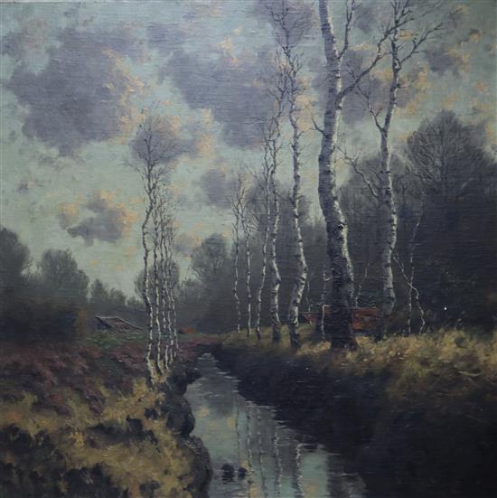 Karl Schaette (1884-1950) Birch trees beside a stream 79 x 78cm.
